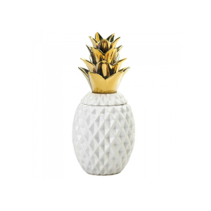 Accent Plus 10018753 Porcelain Pineapple Jar with Gold Leaves