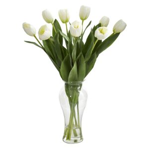 Nearly Natural 1361-WH 24 Inch White Tulips With Vase