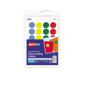 Avery AVE05472  Printable Self Adhesive Labels 0.75" dia Assorted Colors 24/Sheet 42 Sheets/Pack