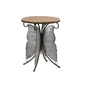 Accent Plus 10018504 Rustic Wood and Metal Butterfly Wings Accent Table