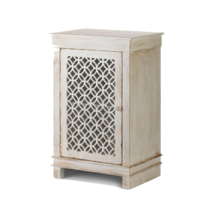 Accent Plus 10018836 Distressed White Cabinet with Circle Pattern Cutouts