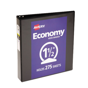Avery AVE05725 Economy View Binder with Round 3 Rings 1.5" Capacity 11 x 8.5 Black