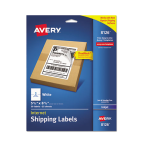 Avery AVE8126  Shipping Labels  TrueBlock Technology Inkjet Printers 5.5 x 8.5 White 2/Sheet 25 Sheets/Pack