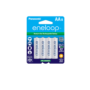 Panasonic BK-3MCCA8BA Eneloop AA 2100 Cycle, Ni-MH Pre-Charged Rechargeable Batteries 8 Pack