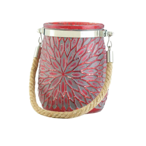 Gallery of Light 10017696 Flower Candle Holder with Rope Handle Red