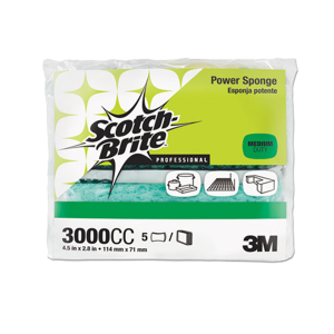 3M MMM3000CC Scotch Brite PROFESSIONAL Power Sponge Teal 2 4/5 x 4 1/2 5 Per Pack