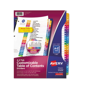 Avery AVE11125  Customizable TOC Ready Index Multicolor Dividers 26 Tab Letter