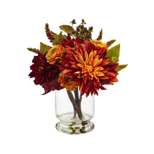 Nearly Natural 4132 Dahlia And Mum With Vase Arrangement