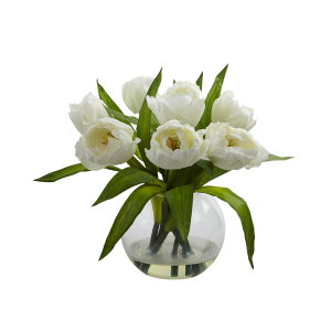 Nearly Natural 4535-WH Tulips Arrangement With Vase