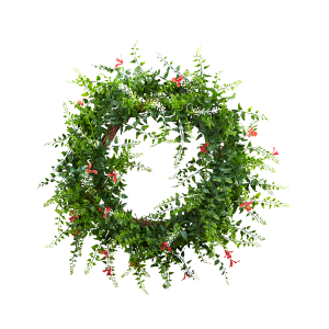 Nearly Naturals 4542 18” Floral & Fern Double Ring Wreath W/Twig Base