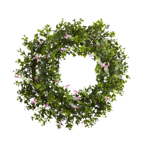 Nearly Naturals 4543 18” Mini Ivy & Floral Double Ring Wreath W/Twig Base