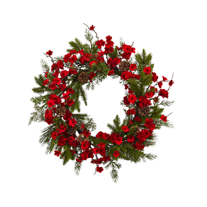 Nearly Naturals 4551 24 Inch Plum Blossom Pine Wreath