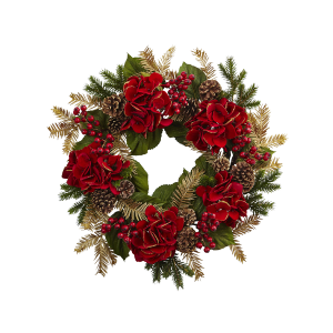 Nearly Naturals 4552 24 Inch Hydrangea Pine Wreath