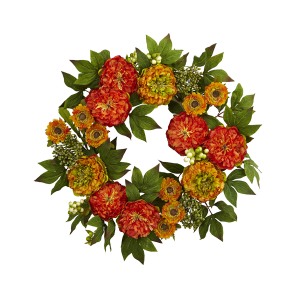 Nearly Natural 4580 24 Inch Peony And Mum Wreath