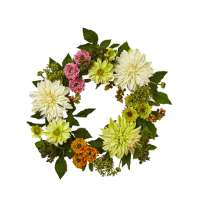 Nearly Natural 4583 22 Inch Dahlia Mum Wreath