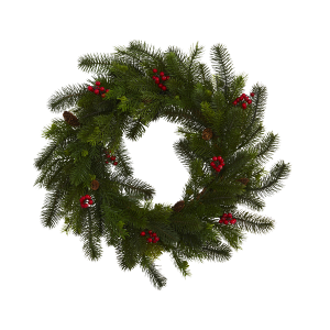 Nearly Natural 4594 24 Inch Pine And Berry Wreath