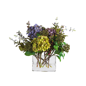 Nearly Natural 4670 Mixed Hydrangea W/Rectangle Vase Silk Flower Arrangement