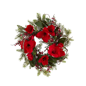 Nearly Natural 4811 24 Inch Amaryllis Wreath