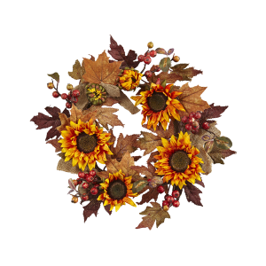 Nearly Natural 4867 24 Inch Sunflower & Berry Wreath