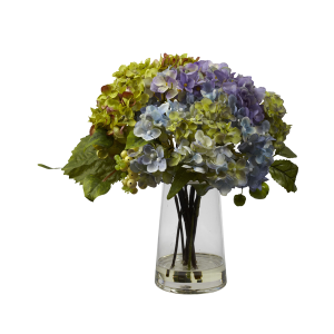 Nearly Natural 4935 Hydrangea With Glass Vase Arrangement