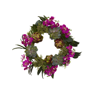 Nearly Natural 4989 20 Inch Orchid, Artichoke and Succulent Wreath