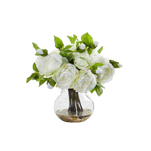 Nearly Natural 1806-WH White Camellia Artificial Arrangement In Vase