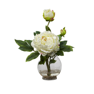 Nearly Natural 1278-WH White Peony With Fluted Vase Silk Flower Arrangement
