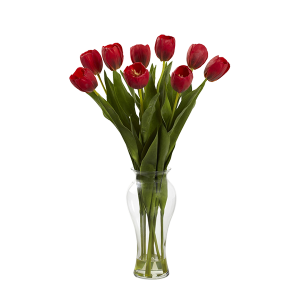 Nearly Natural 1361-RD 24 Inch Red Tulips With Vase