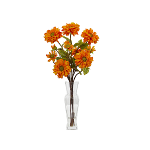Nearly Natural 1784-OR Orange Zinnia Artificial Arrangement