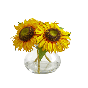Nearly Natural 1796 Sunflower Artificial Arrangement In Glass Vase