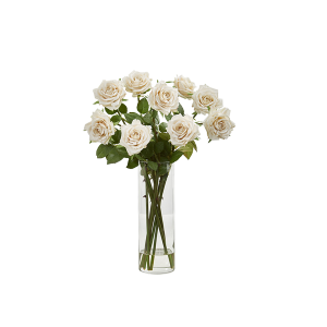 Nearly Natural 1798-CH Champagne Rose Artificial Arrangement In Cylinder Vase