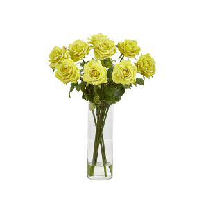 Nearly Natural 1798-YL Yellow Rose Artificial Arrangement In Cylinder Vase