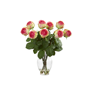 Nearly Natural 1811-FS 19 Inch Rose Artificial Arrangement In Glass Vase