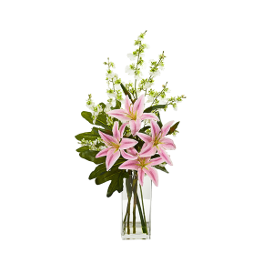 Nearly Natural 1833-GK Green Pink Lily And Dancing Lady Orchid Artificial Arrangement