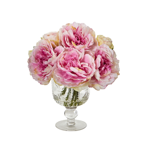 Nearly Natural 1849-PK Peony Artificial Arrangement In Royal Glass Urn