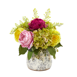 Nearly Natural 1897 Rose Peony And Hydrangea Artificial Arrangement In Vase