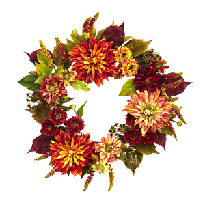 Nearly Natural 4131 22 Inch Dahlia And Mum Wreath
