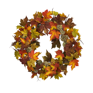 Nearly Natural 4150 24 Inch Maple Pine Cone Wreath