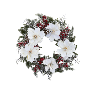 Nearly Natural 4186 22 Inch Snowed Magnolia And Berry Wreath