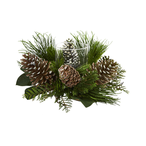 Nearly Natural 4200 21 Inch Pine Cone And Pine Artificial Arrangement Candelabrum