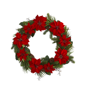 Nearly Natural 4202 36 Inch Poinsettia And Pine Wreath
