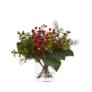 Nearly Natural 4260 Berry Pine And Boxwood Artificial Arrangement