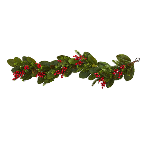 Nearly Natural 4265 5 Inch Magnolia Berry Pine Artificial Garland