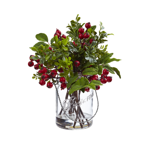 Nearly Natural 4545 Berry Boxwood In Glass Jar