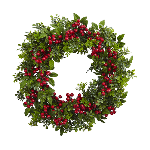 Nearly Natural 4555 24 Inch Berry Boxwood Wreath