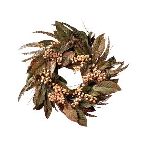 Nearly Natural 4681 24 Inch Feather And Berry Wreath
