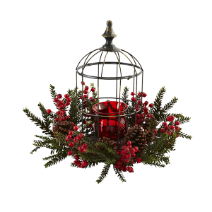 Nearly Natural 4814 Pine Berry Birdhouse Candelabrum