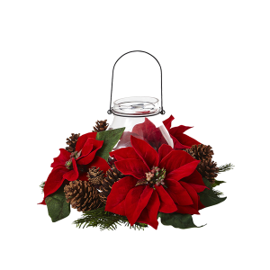 Nearly Natural 4875 Poinsettia Pine Cone Candelabrum