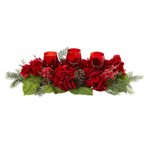 Nearly Natural 4876 Triple Hydrangea Red Candelabrum