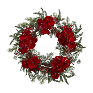 Nearly Natural 4884 22 Inch Orchid Berry Pine Holiday Wreath